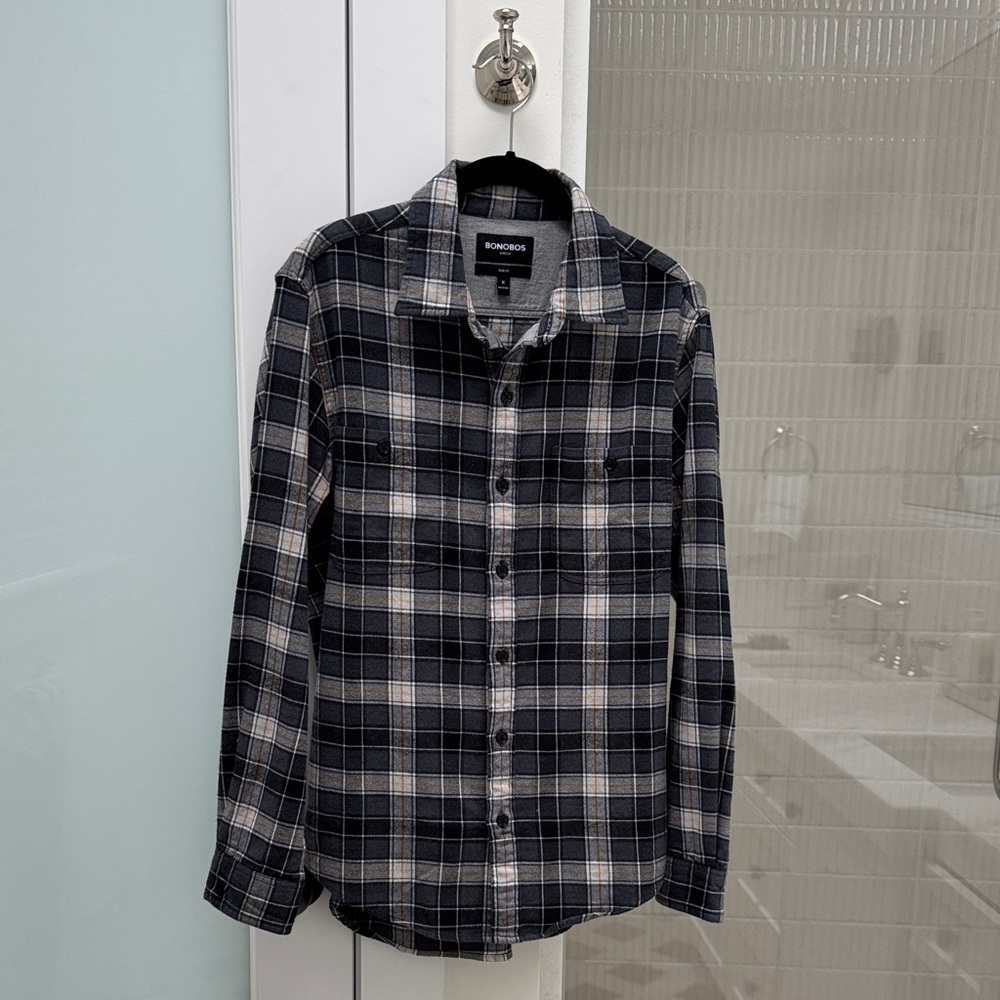 Bonobos Black and White Checkered Flannel Men's Shirt